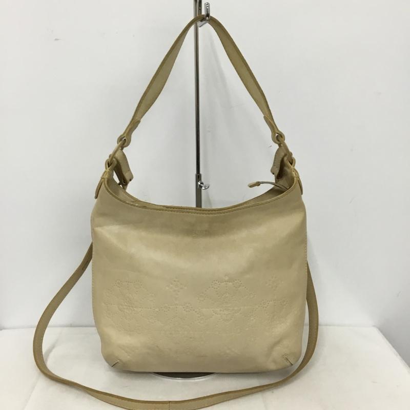 ゲンテン genten ショルダーバッグ ショルダーバッグ レザー 花 ハンドバッグ 2way ロゴ、文字 アイボリー / アイボリー / レディース USED 古着 中古 10157051