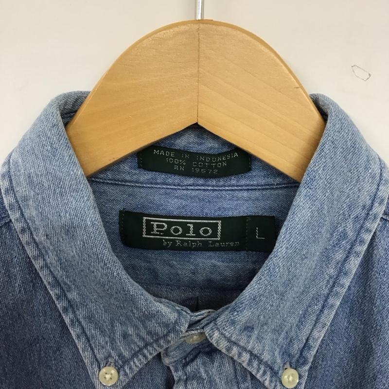 ポロバイラルフローレン Polo by RALPH LAUREN シャツ、ブラウス 長袖 長袖シャツ デニムシャツ ボタンダウンシャツ L ロゴ、文字 インディゴ / インディゴ / Indigo メンズ USED 古着 中古 10157133