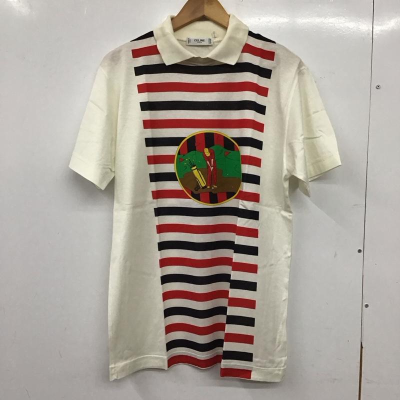 セリーヌ CELINE ポロシャツ 半袖 半袖ポロシャツ カラーシャツ 半袖カットソー S プリント アイボリー / アイボリー / メンズ USED 古着 中古 10157176
