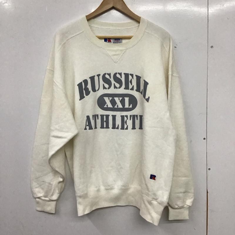 ラッセルアスレティック Russell Athletic トレーナー 長袖 長袖トレーナー スウェット クルーネック プルオーバー L ロゴ、文字 アイボリー / アイボリー / メンズ USED 古着 中古 10157192