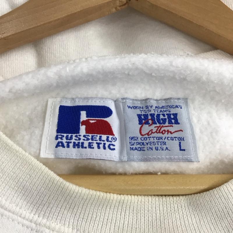 ラッセルアスレティック Russell Athletic トレーナー 長袖 長袖トレーナー スウェット クルーネック プルオーバー L ロゴ、文字 アイボリー / アイボリー / メンズ USED 古着 中古 10157192