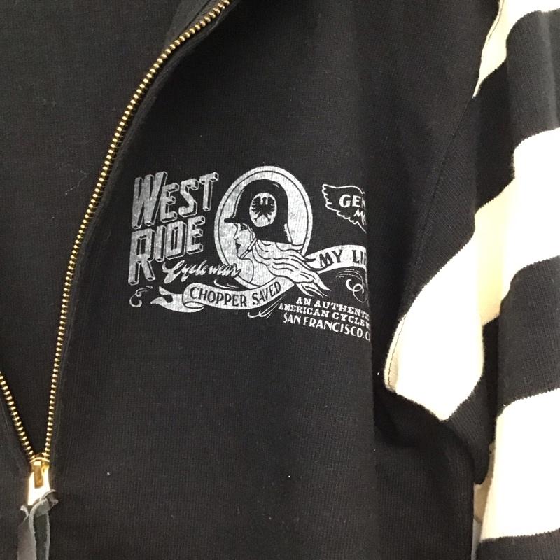 ウエストライド WESTRIDE ジャケット、上着 ジャンパー、ブルゾン ジップアップニットジャケット スタンドカラー 38 ロゴ、文字 黒 / ブラック / black X アイボリー / アイボリー / メンズ USED 古着 中古 10157193