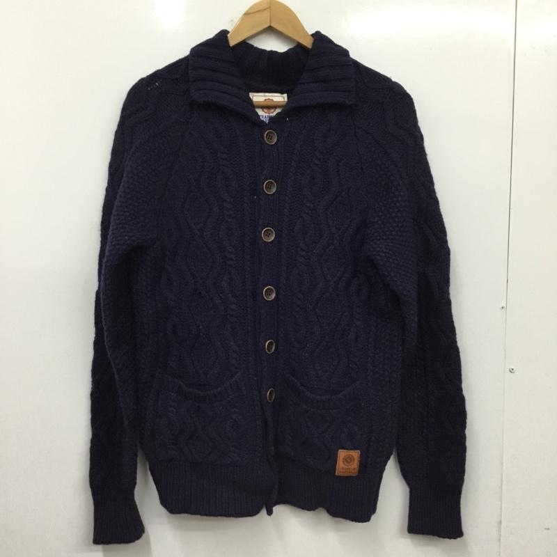 フランクリンマーシャル FRANKLIN&MARSHALL カーディガン 長袖 襟付き ケーブル編み イタリア製 M 無地 紺 / ネイビー / navy メンズ USED 古着 中古 10157233