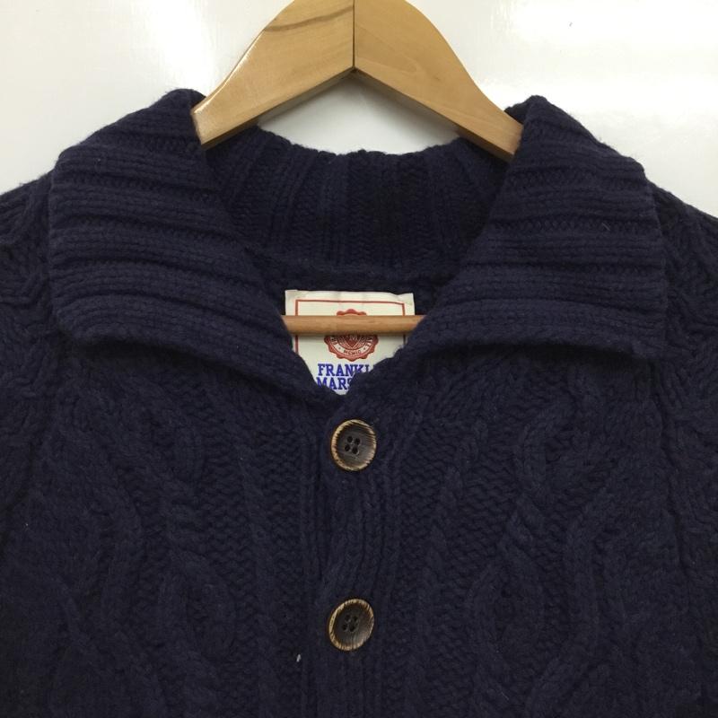 フランクリンマーシャル FRANKLIN&MARSHALL カーディガン 長袖 襟付き ケーブル編み イタリア製 M 無地 紺 / ネイビー / navy メンズ USED 古着 中古 10157233