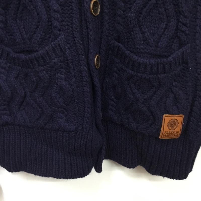 フランクリンマーシャル FRANKLIN&MARSHALL カーディガン 長袖 襟付き ケーブル編み イタリア製 M 無地 紺 / ネイビー / navy メンズ USED 古着 中古 10157233