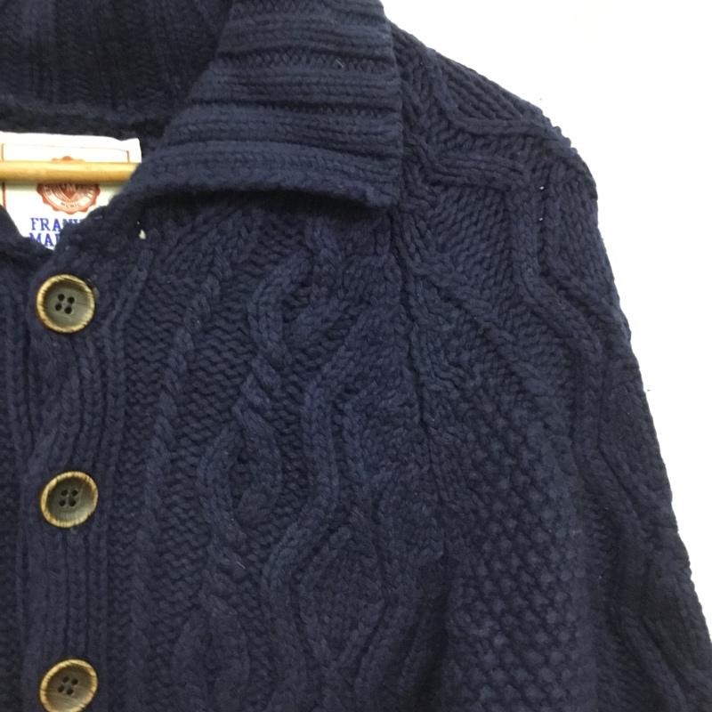 フランクリンマーシャル FRANKLIN&MARSHALL カーディガン 長袖 襟付き ケーブル編み イタリア製 M 無地 紺 / ネイビー / navy メンズ USED 古着 中古 10157233