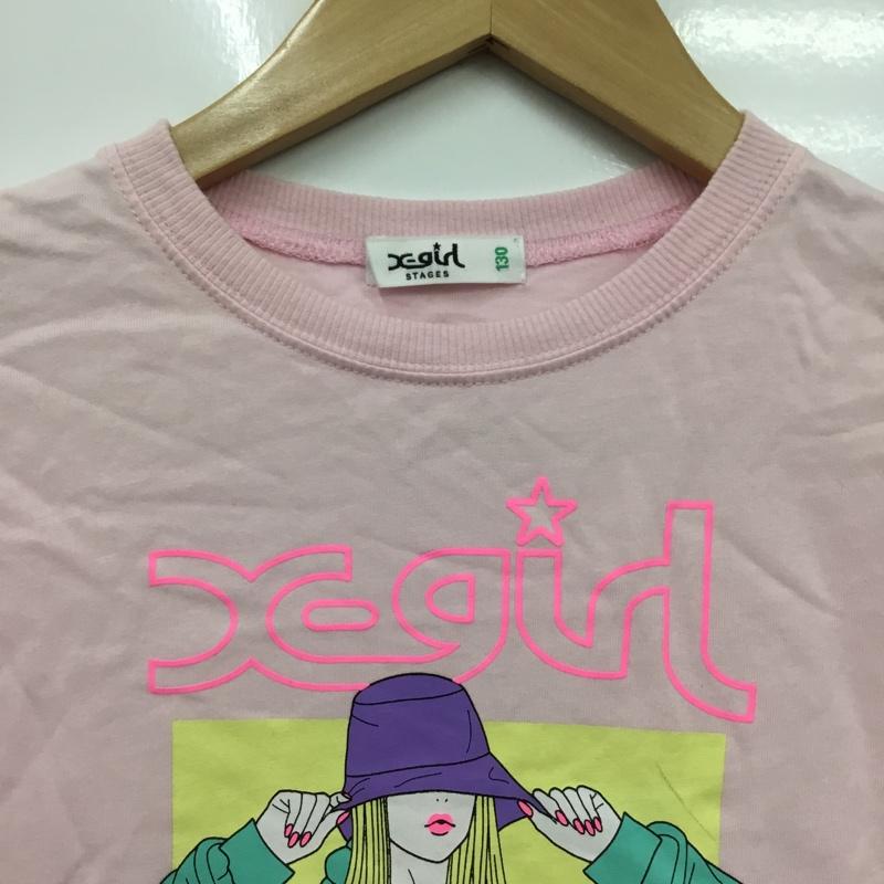 エックスガールステージス X-girl Stages Tシャツ 長袖 9233208-56 キッズ ロンT クルーネック プリント 130cm 130cm ロゴ、文字 桃 / ピンク / pink ガールズ USED 古着 中古 10157237