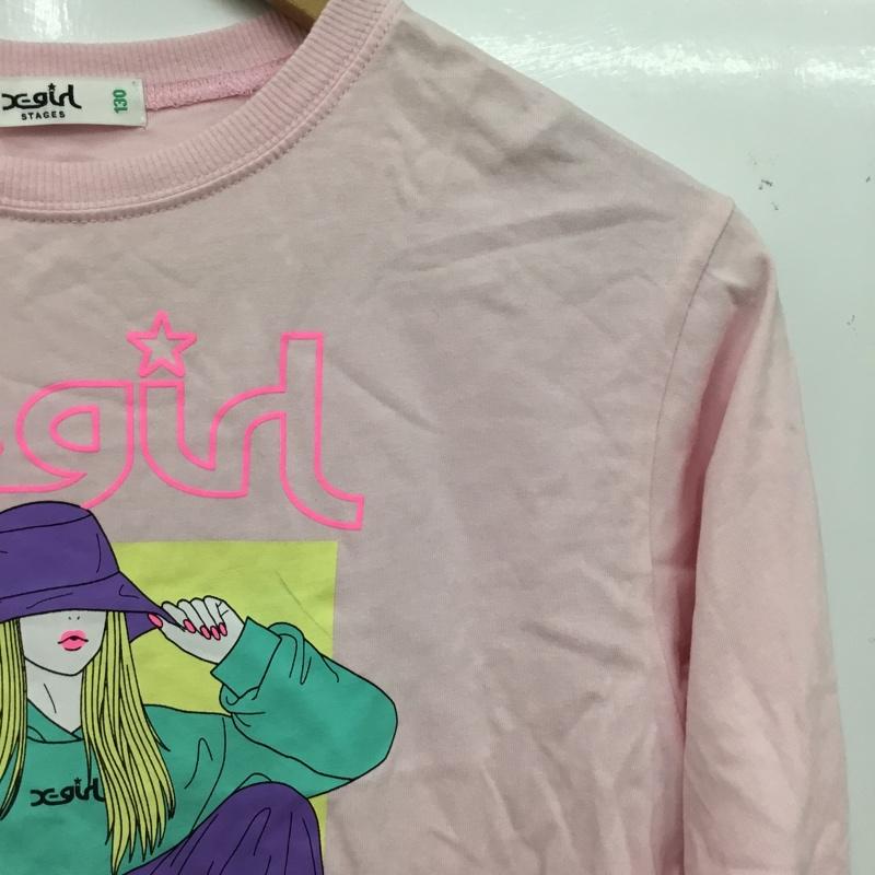 エックスガールステージス X-girl Stages Tシャツ 長袖 9233208-56 キッズ ロンT クルーネック プリント 130cm 130cm ロゴ、文字 桃 / ピンク / pink ガールズ USED 古着 中古 10157237
