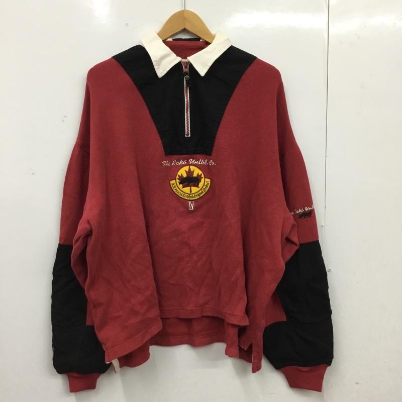 古着 USED カットソー 長袖 ハーフジップ 襟付き L ロゴ、文字 黒 / ブラック / black X えんじ / ワインレッド / dark red メンズ USED 古着 中古 10157263