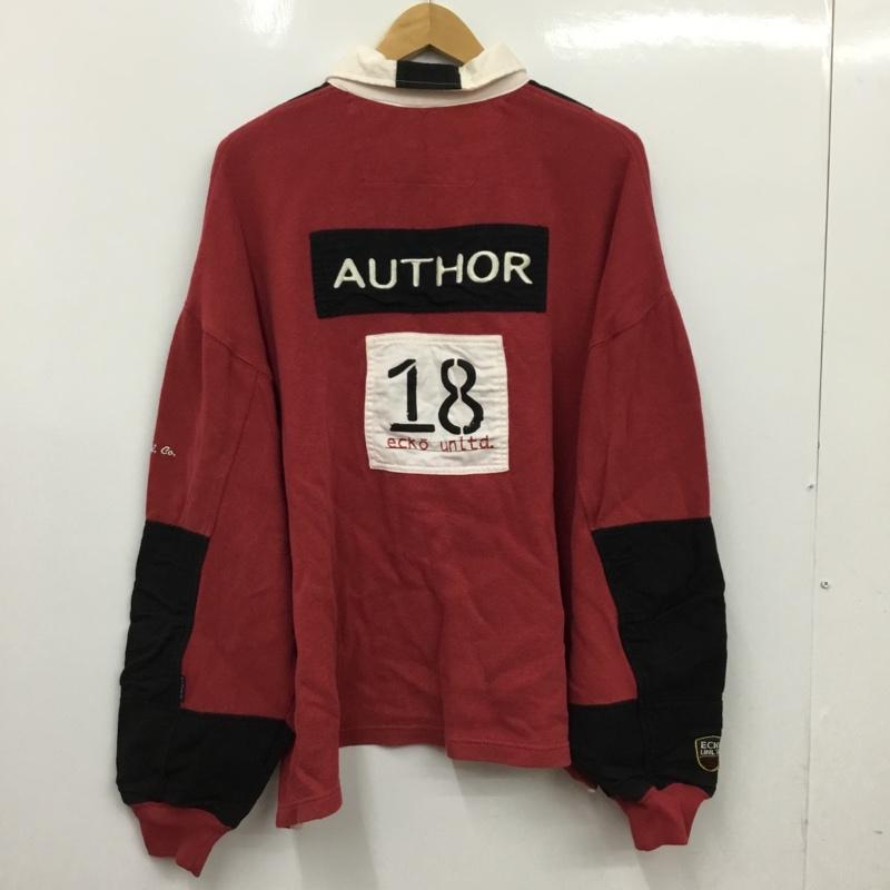 古着 USED カットソー 長袖 ハーフジップ 襟付き L ロゴ、文字 黒 / ブラック / black X えんじ / ワインレッド / dark red メンズ USED 古着 中古 10157263