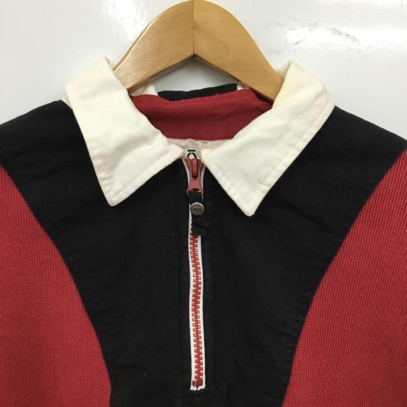 古着 USED カットソー 長袖 ハーフジップ 襟付き L ロゴ、文字 黒 / ブラック / black X えんじ / ワインレッド / dark red メンズ USED 古着 中古 10157263
