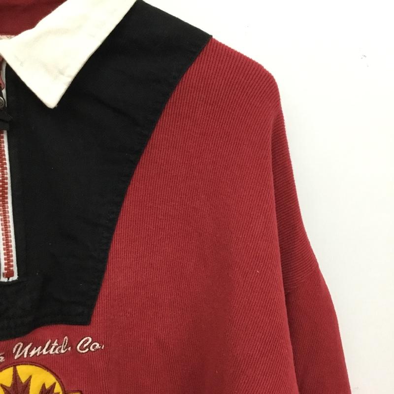 古着 USED カットソー 長袖 ハーフジップ 襟付き L ロゴ、文字 黒 / ブラック / black X えんじ / ワインレッド / dark red メンズ USED 古着 中古 10157263