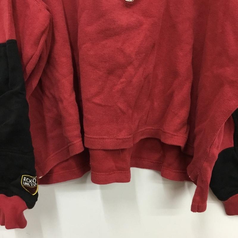 古着 USED カットソー 長袖 ハーフジップ 襟付き L ロゴ、文字 黒 / ブラック / black X えんじ / ワインレッド / dark red メンズ USED 古着 中古 10157263