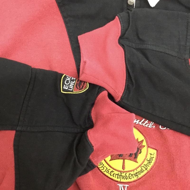 古着 USED カットソー 長袖 ハーフジップ 襟付き L ロゴ、文字 黒 / ブラック / black X えんじ / ワインレッド / dark red メンズ USED 古着 中古 10157263
