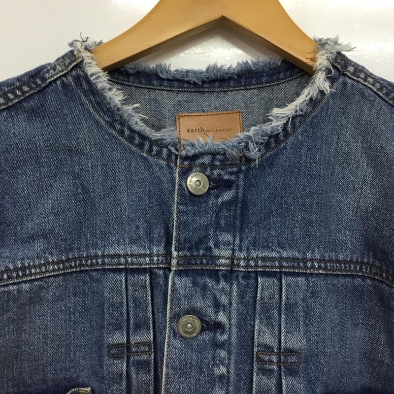 アースミュージックアンドエコロジー earth music&ecology ジャケット、上着 ジャケット、ブレザー 1C01L0Y0100 COTTON USAデニムGジャン ノーカラー L 無地 青 / ブルー / blue レディース USED 古着 中古 10157304