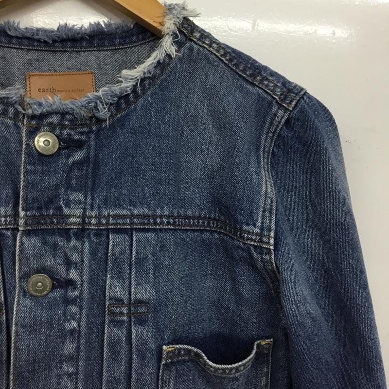 アースミュージックアンドエコロジー earth music&ecology ジャケット、上着 ジャケット、ブレザー 1C01L0Y0100 COTTON USAデニムGジャン ノーカラー L 無地 青 / ブルー / blue レディース USED 古着 中古 10157304