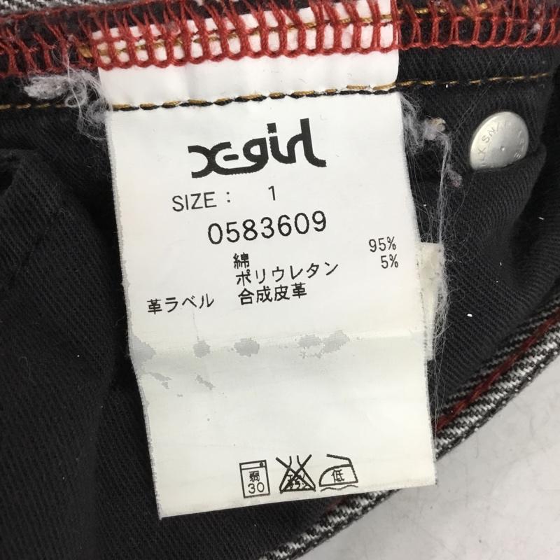 エックスガール X-girl パンツ デニム、ジーンズ 0583609 ハートポケット デニムスキニーパンツ 1 ロゴ、文字 黒 / ブラック / black レディース USED 古着 中古 10157321