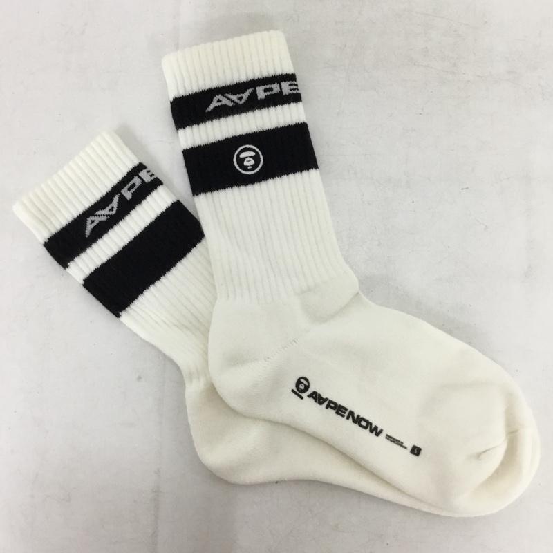 アベイシングエイプ A BATHING APE ファッション小物 ファッション小物 AAPE NOW 靴下 ロゴ、文字 白 / ホワイト / white X 黒 / ブラック / black メンズ USED 古着 中古 10157344