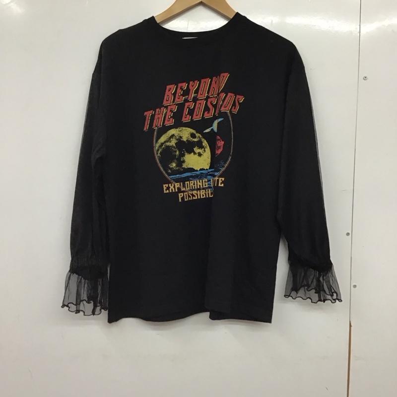 サマンサモスモスブルー Samansa Mos2 blue Tシャツ 七分袖 FREE プリント 黒 / ブラック / black レディース USED 古着 中古 10157368