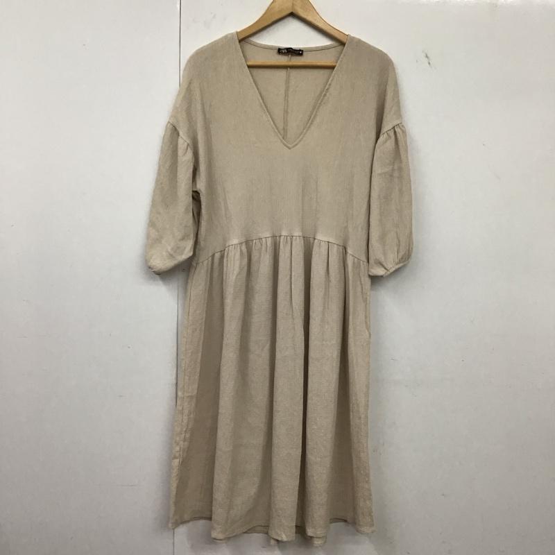 ザラ ZARA ワンピース ロングスカート 半袖ロングワンピース フレアスカート Vネック M 無地 アイボリー / アイボリー / レディース USED 古着 中古 10157427
