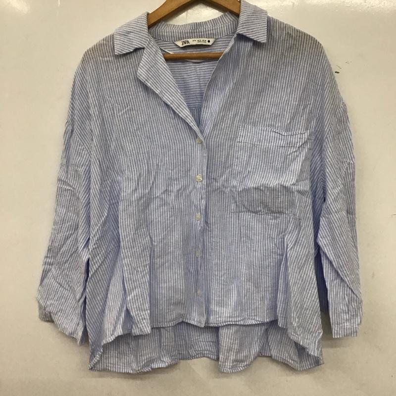 ザラ ZARA シャツ、ブラウス 長袖 長袖シャツ ストライプシャツ カラーシャツ M ストライプ 白 / ホワイト / white X 水色 / ライトブルー / レディース USED 古着 中古 10157447