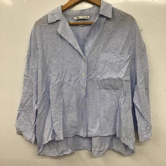 ザラ ZARA シャツ、ブラウス 長袖 長袖シャツ ストライプシャツ カラーシャツ M ストライプ 白 / ホワイト / white X 水色 / ライトブルー / レディース USED 古着 中古 10157447