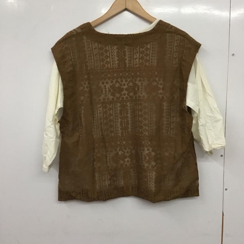 サマンサモスモス Samansa Mos2 カットソー 半袖 FREE 無地 白 / ホワイト / white X 茶 / ブラウン / brown レディース USED 古着 中古 10157509