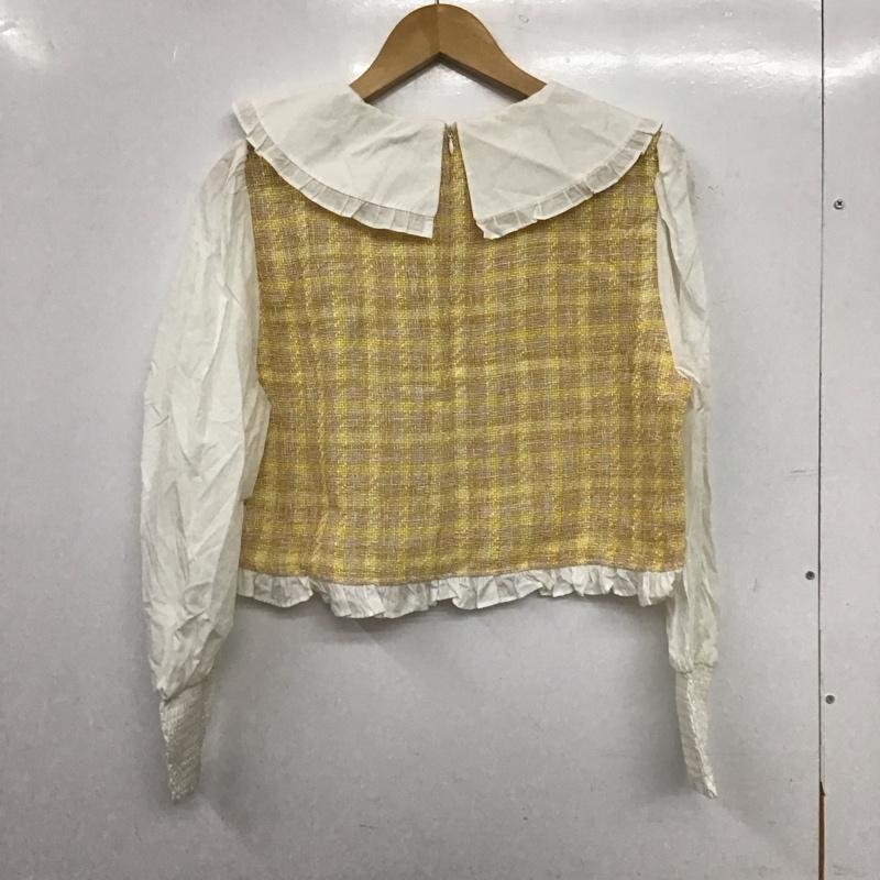 ザラ ZARA カットソー 長袖 L 無地 X チェック 白 / ホワイト / white X 黄 / イエロー / yellow レディース USED 古着 中古 10157515