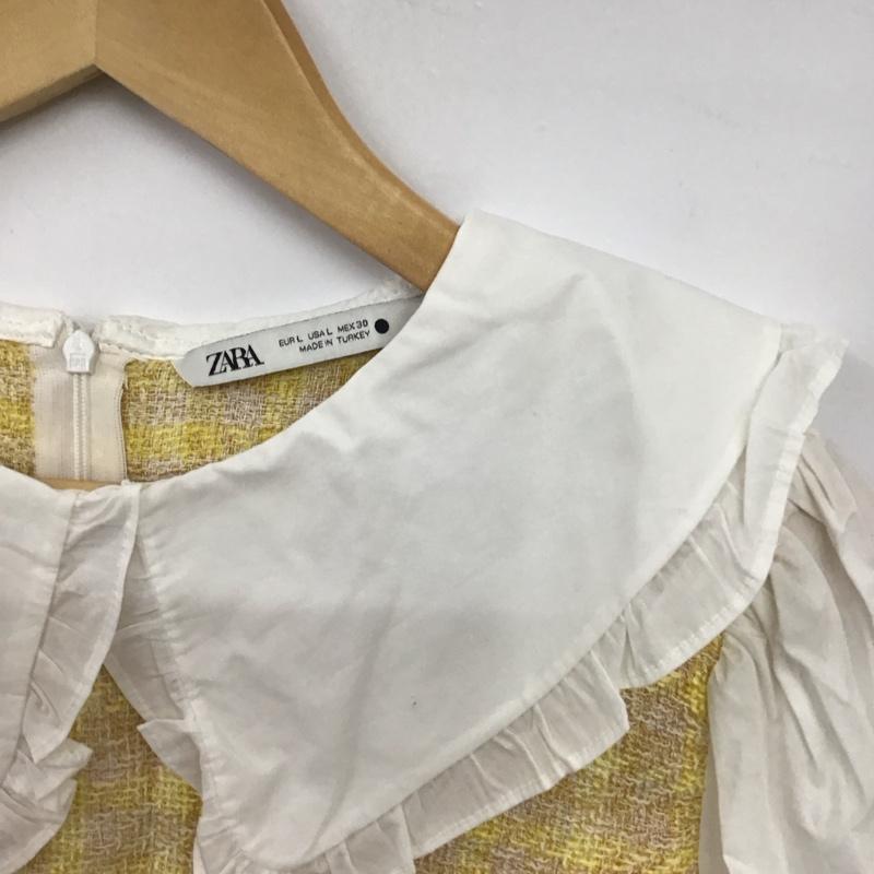 ザラ ZARA カットソー 長袖 L 無地 X チェック 白 / ホワイト / white X 黄 / イエロー / yellow レディース USED 古着 中古 10157515
