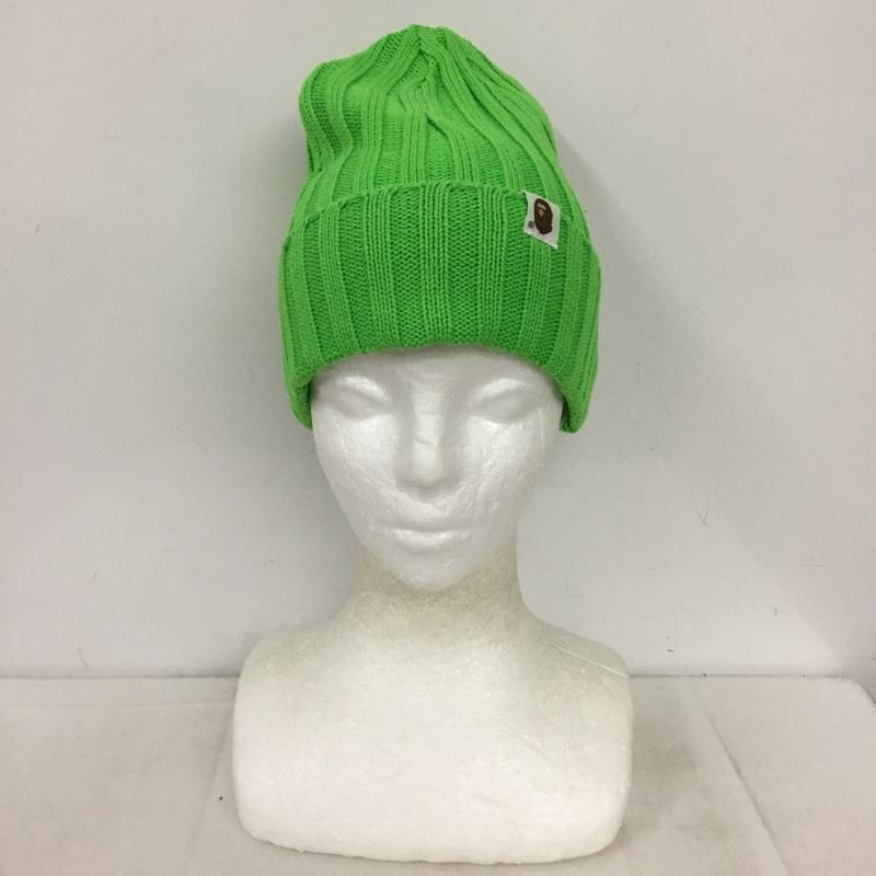 アベイシングエイプ A BATHING APE 帽子 ニット帽 リブ アクリル コットン ワンポイント 薄緑 / ライトグリーン / メンズ USED 古着 中古 10157576
