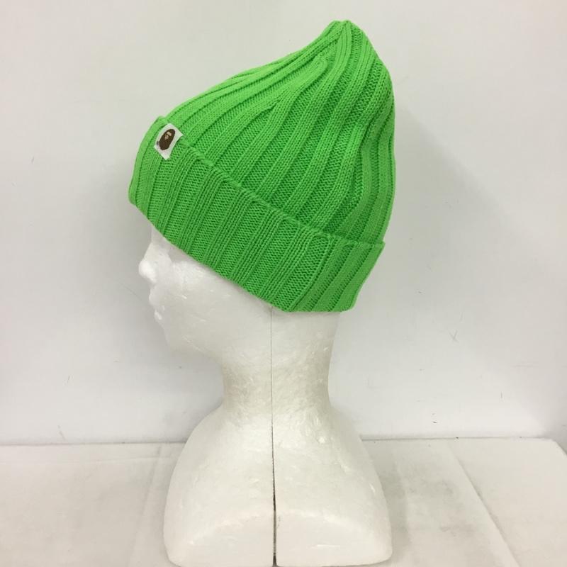 アベイシングエイプ A BATHING APE 帽子 ニット帽 リブ アクリル コットン ワンポイント 薄緑 / ライトグリーン / メンズ USED 古着 中古 10157576
