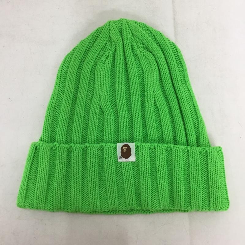 アベイシングエイプ A BATHING APE 帽子 ニット帽 リブ アクリル コットン ワンポイント 薄緑 / ライトグリーン / メンズ USED 古着 中古 10157576