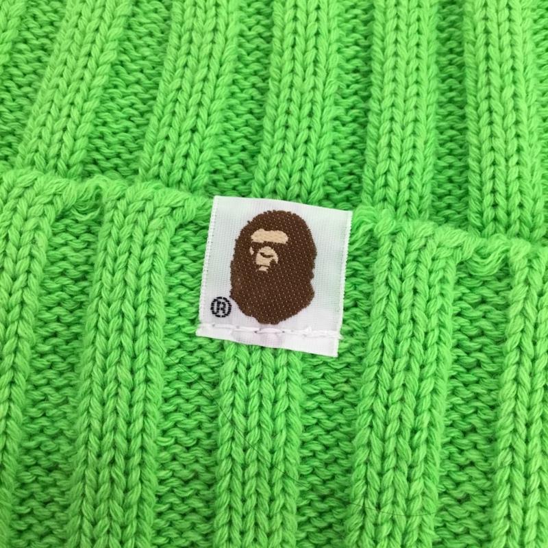 アベイシングエイプ A BATHING APE 帽子 ニット帽 リブ アクリル コットン ワンポイント 薄緑 / ライトグリーン / メンズ USED 古着 中古 10157576