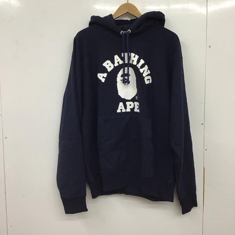 アベイシングエイプ A BATHING APE パーカー 長袖 長袖パーカー プルオーバーパーカー スウェット XL ロゴ、文字 紺 / ネイビー / navy メンズ USED 古着 中古 10157608