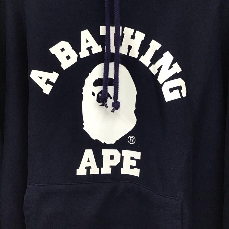 アベイシングエイプ A BATHING APE パーカー 長袖 長袖パーカー プルオーバーパーカー スウェット XL ロゴ、文字 紺 / ネイビー / navy メンズ USED 古着 中古 10157608