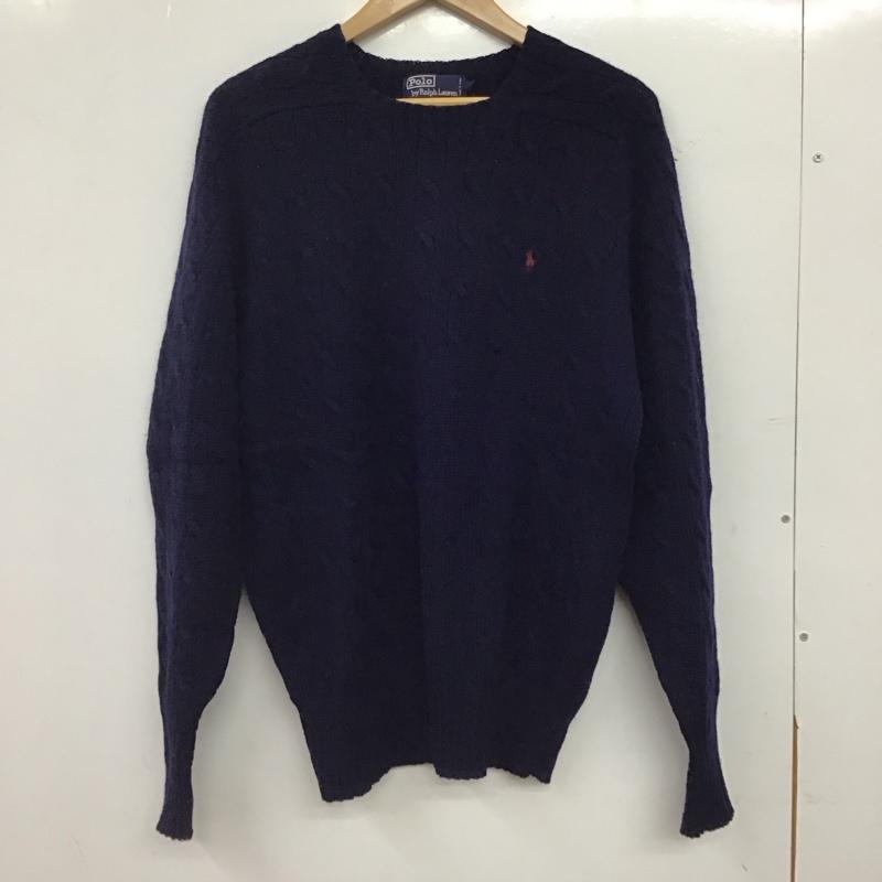 ポロバイラルフローレン Polo by RALPH LAUREN ニット、セーター 長袖 長袖ニットカットソー クルーネック セーター L ロゴ、文字 紺 / ネイビー / navy メンズ USED 古着 中古 10157748