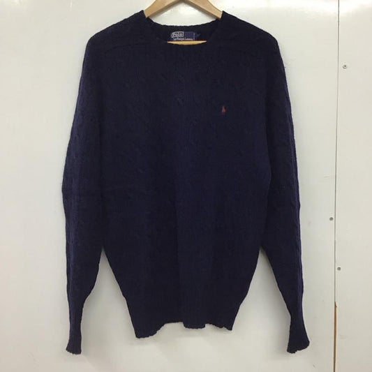 ポロバイラルフローレン Polo by RALPH LAUREN ニット、セーター 長袖 長袖ニットカットソー クルーネック セーター L ロゴ、文字 紺 / ネイビー / navy メンズ USED 古着 中古 10157748