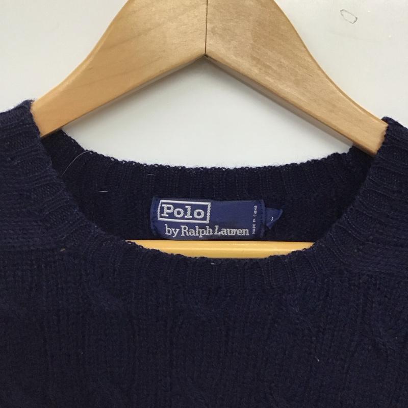 ポロバイラルフローレン Polo by RALPH LAUREN ニット、セーター 長袖 長袖ニットカットソー クルーネック セーター L ロゴ、文字 紺 / ネイビー / navy メンズ USED 古着 中古 10157748