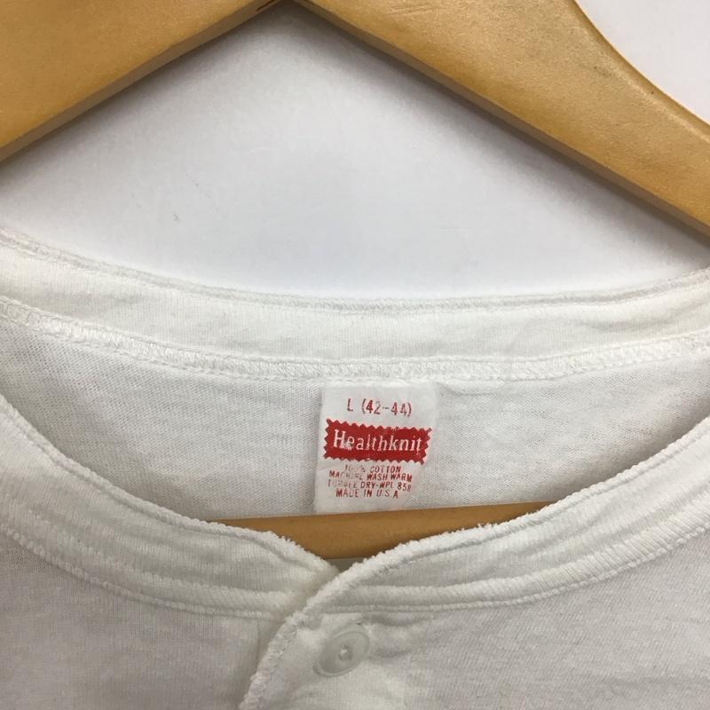 ヘルスニット Healthknit カットソー 半袖 半袖カットソー ヘンリーネック L 無地 白 / ホワイト / white メンズ USED 古着 中古 10157776