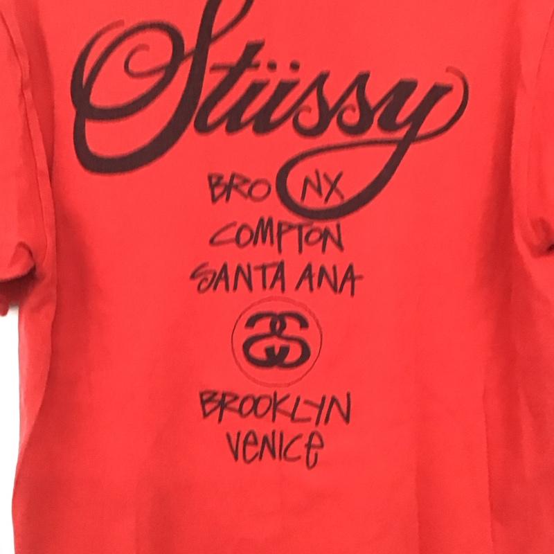 ステューシー STUSSY Tシャツ 半袖 半袖カットソー プリントTシャツ クルーネックカットソー M プリント 赤 / レッド / red メンズ USED 古着 中古 10157824