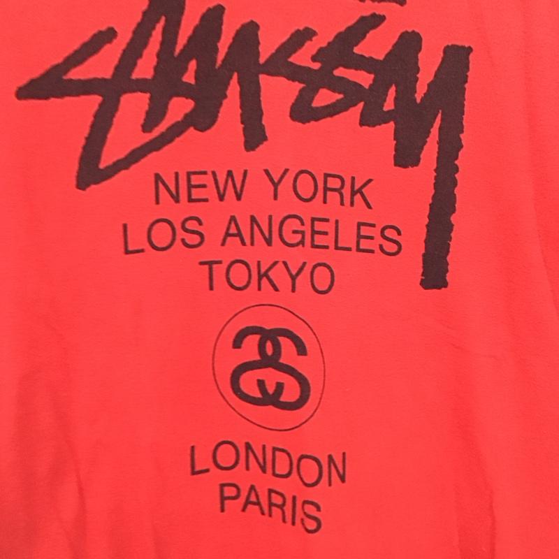 ステューシー STUSSY Tシャツ 半袖 半袖カットソー プリントTシャツ クルーネックカットソー M プリント 赤 / レッド / red メンズ USED 古着 中古 10157824