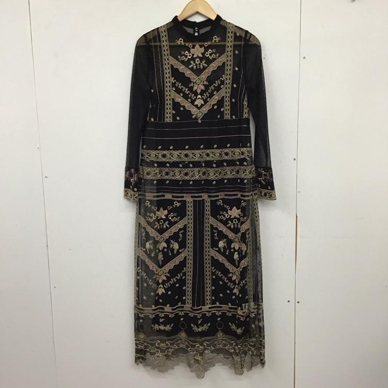 ジルスチュアート JILLSTUART ワンピース ロングスカート 長袖ロングワンピース フレアスカート 2 刺繍 黒 / ブラック / black レディース USED 古着 中古 10157841