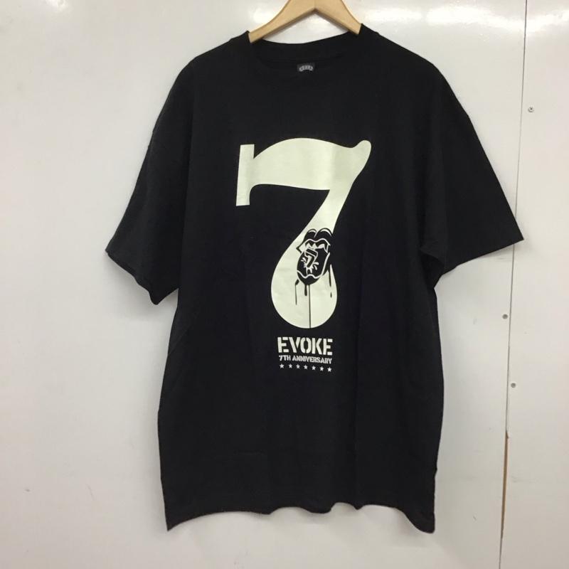 イウ゛ォーク EVOKE Tシャツ 半袖 半袖カットソー プリントTシャツ クルーネックカットソー XL プリント 黒 / ブラック / black メンズ USED 古着 中古 10157898