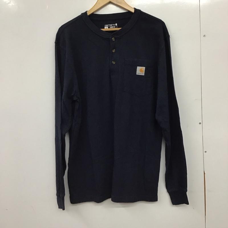 カーハート Carhartt Tシャツ 長袖 K128 NVY ヘンリーネック ポケット付き S ロゴ、文字 紺 / ネイビー / navy メンズ USED 古着 中古 10157931
