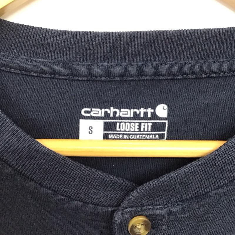 カーハート Carhartt Tシャツ 長袖 K128 NVY ヘンリーネック ポケット付き S ロゴ、文字 紺 / ネイビー / navy メンズ USED 古着 中古 10157931