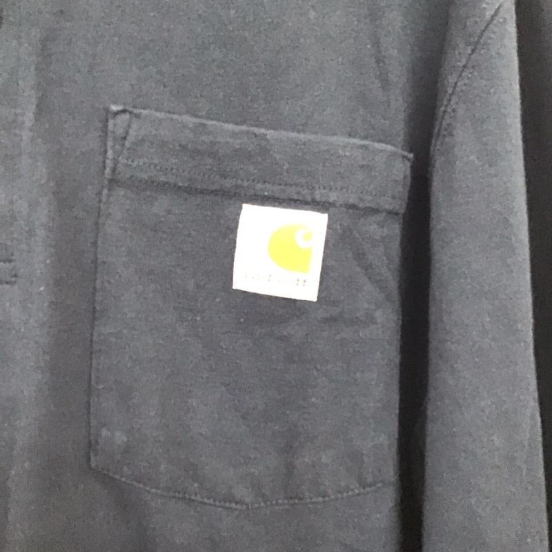 カーハート Carhartt Tシャツ 長袖 K128 NVY ヘンリーネック ポケット付き S ロゴ、文字 紺 / ネイビー / navy メンズ USED 古着 中古 10157931