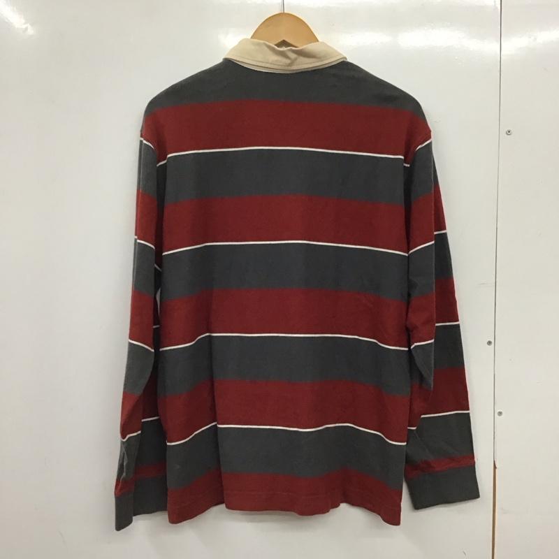 エディーバウアー Eddie Bauer Tシャツ 長袖 033-8157 ラガーシャツ L ボーダー柄 X 刺繍 灰 / グレー / gray X 白 / ホワイト / white X 赤 / レッド / red メンズ USED 古着 中古 10157933