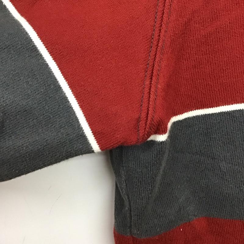 エディーバウアー Eddie Bauer Tシャツ 長袖 033-8157 ラガーシャツ L ボーダー柄 X 刺繍 灰 / グレー / gray X 白 / ホワイト / white X 赤 / レッド / red メンズ USED 古着 中古 10157933