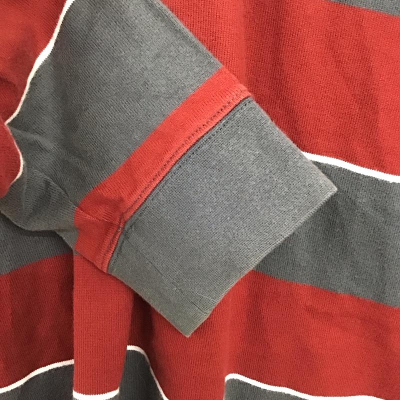 エディーバウアー Eddie Bauer Tシャツ 長袖 033-8157 ラガーシャツ L ボーダー柄 X 刺繍 灰 / グレー / gray X 白 / ホワイト / white X 赤 / レッド / red メンズ USED 古着 中古 10157933
