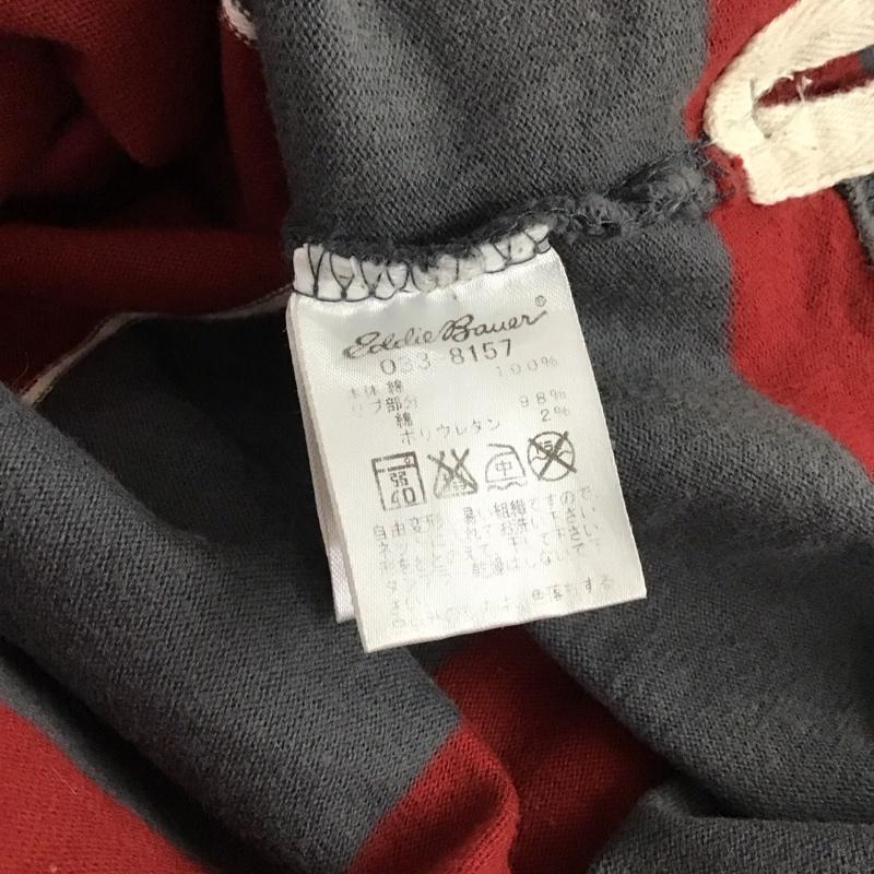 エディーバウアー Eddie Bauer Tシャツ 長袖 033-8157 ラガーシャツ L ボーダー柄 X 刺繍 灰 / グレー / gray X 白 / ホワイト / white X 赤 / レッド / red メンズ USED 古着 中古 10157933